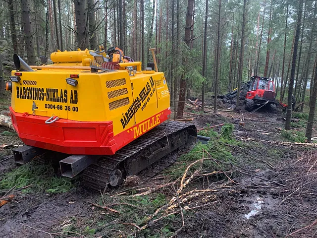 terrängbärgning i skogen med mulle